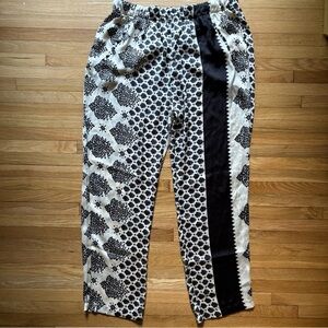 Zara Basic Black & White Patterned Silk-Like Pull-On Pants Artsy Feminine Euro L